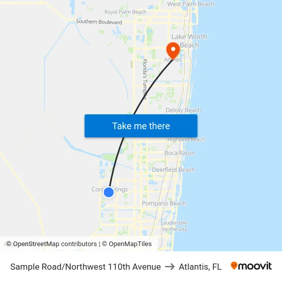 Sample Road/Northwest 110th Avenue to Atlantis, FL map