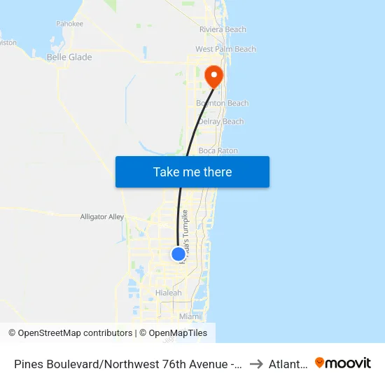 Pines Boulevard/Northwest 76th Avenue - (North Perry Airport) to Atlantis, FL map