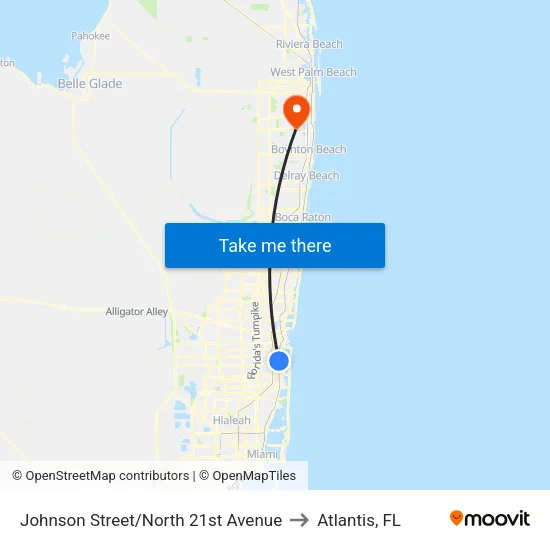 Johnson Street/North 21st Avenue to Atlantis, FL map