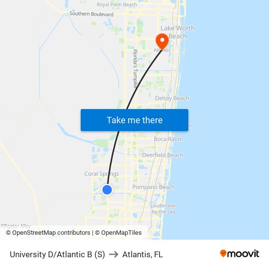 University D/Atlantic B (S) to Atlantis, FL map
