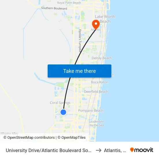 University Drive/Atlantic Boulevard South to Atlantis, FL map