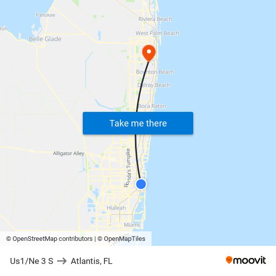 Us1/Ne 3 S to Atlantis, FL map