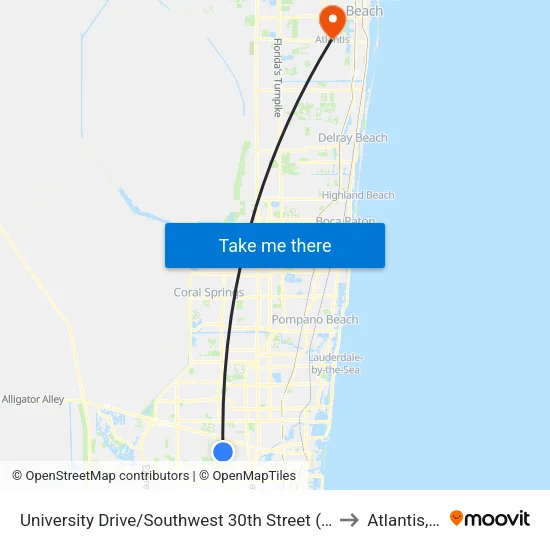 University Drive/Southwest 30th Street (South) to Atlantis, FL map
