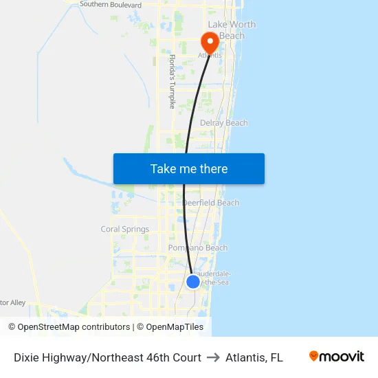 Dixie Highway/Northeast 46th Court to Atlantis, FL map