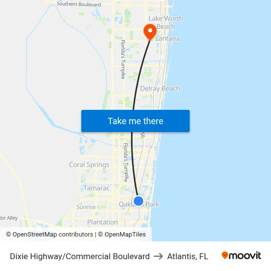Dixie Highway/Commercial Boulevard to Atlantis, FL map