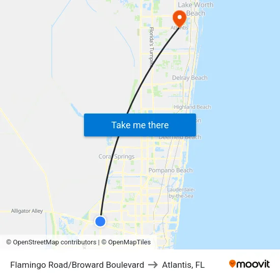 Flamingo Road/Broward Boulevard to Atlantis, FL map