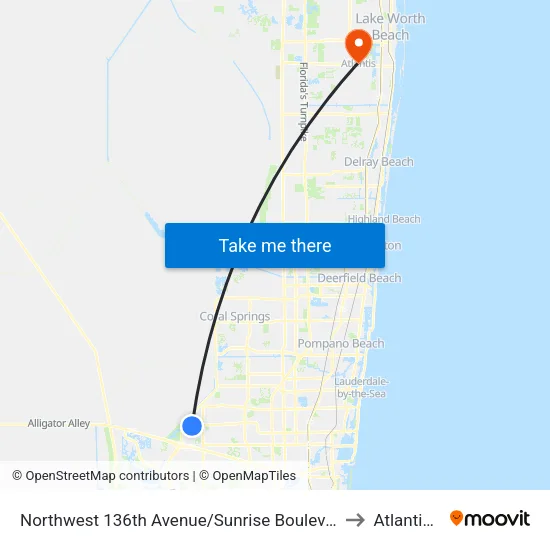 Northwest 136th Avenue/Sunrise Boulevard (South) to Atlantis, FL map