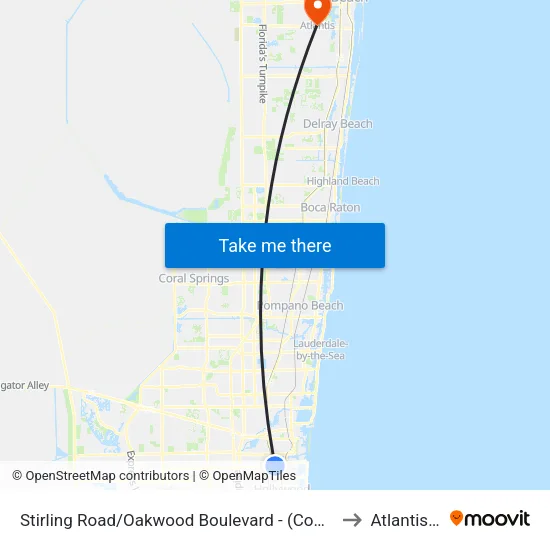 Stirling Road/Oakwood Boulevard - (Comfort Inn) to Atlantis, FL map