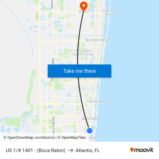US 1/# 1401 - (Boca Raton) to Atlantis, FL map