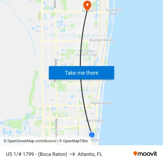 US 1/# 1799 - (Boca Raton) to Atlantis, FL map