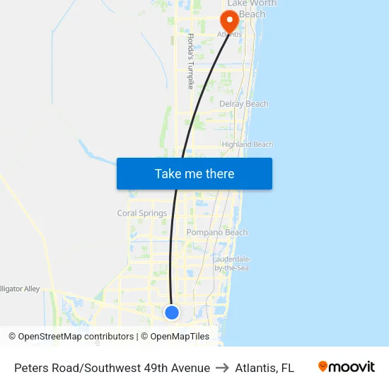 Peters Road/Southwest 49th Avenue to Atlantis, FL map