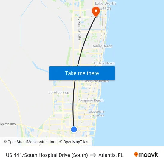 US 441/South Hospital Drive (South) to Atlantis, FL map