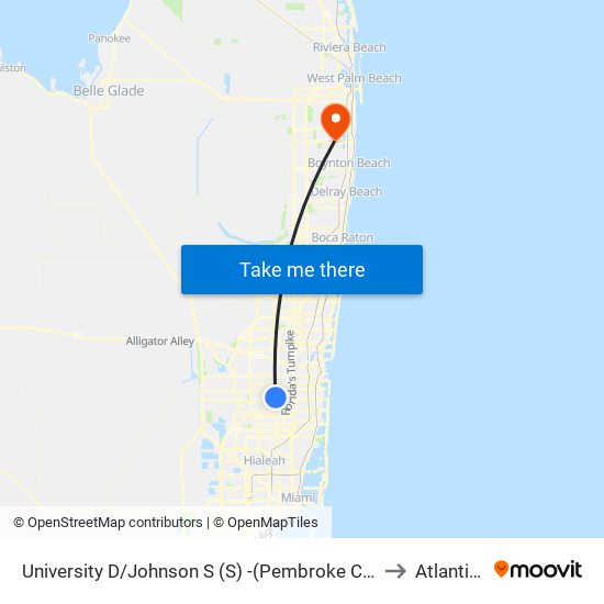 University D/Johnson S (S) -(Pembroke Commons P&R) to Atlantis, FL map