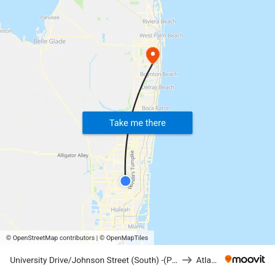 University Drive/Johnson Street (South) -(Pembroke Commons Park & Ride) to Atlantis, FL map