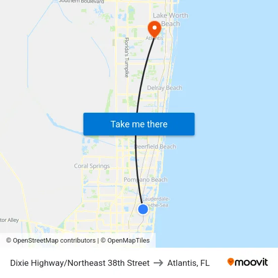 Dixie Highway/Northeast 38th Street to Atlantis, FL map