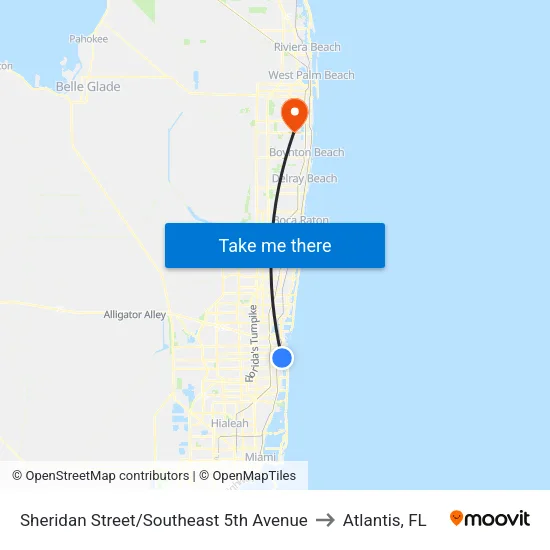 Sheridan Street/Southeast 5th Avenue to Atlantis, FL map