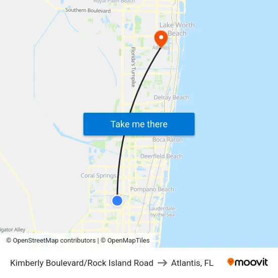 Kimberly Boulevard/Rock Island Road to Atlantis, FL map