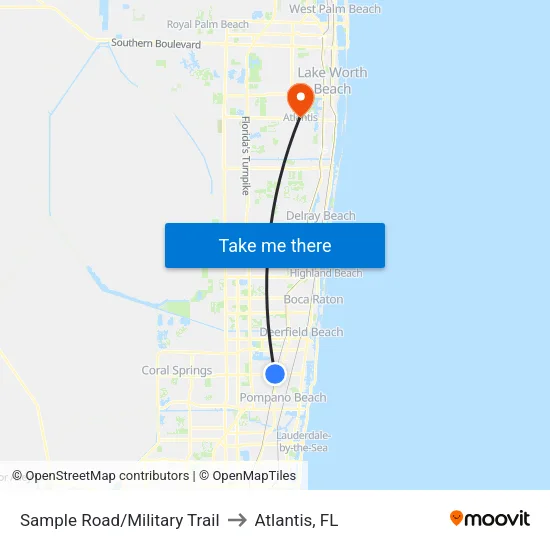 Sample Road/Military Trail to Atlantis, FL map