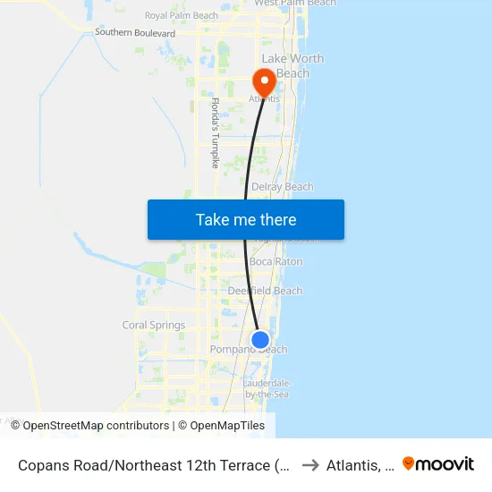 Copans Road/Northeast 12th Terrace (West) to Atlantis, FL map