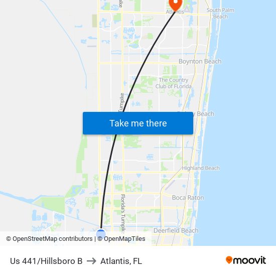 Us 441/Hillsboro B to Atlantis, FL map