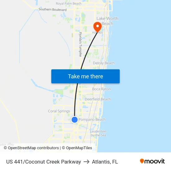 US 441/Coconut Creek Parkway to Atlantis, FL map