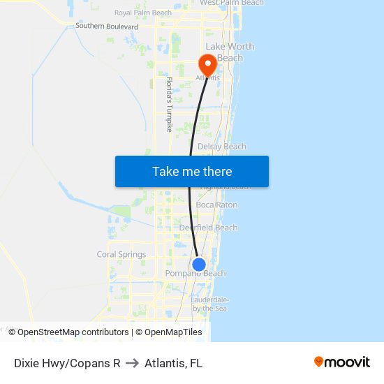 Dixie Hwy/Copans R to Atlantis, FL map