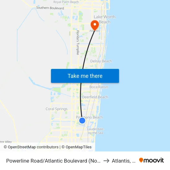 Powerline Road/Atlantic Boulevard (North) to Atlantis, FL map