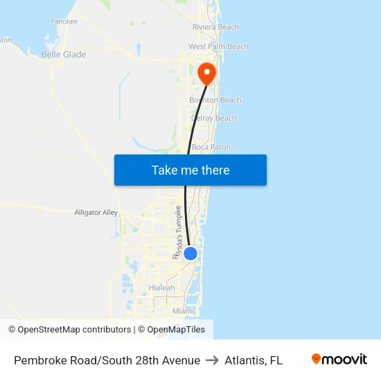Pembroke Road/South 28th Avenue to Atlantis, FL map