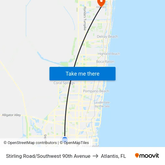 Stirling Road/Southwest 90th Avenue to Atlantis, FL map