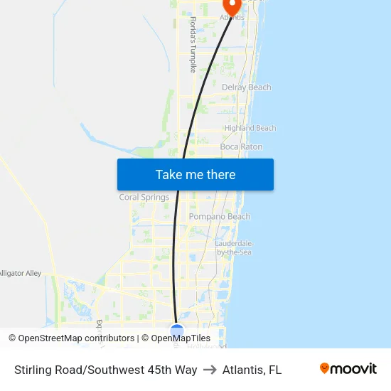 Stirling Road/Southwest 45th Way to Atlantis, FL map