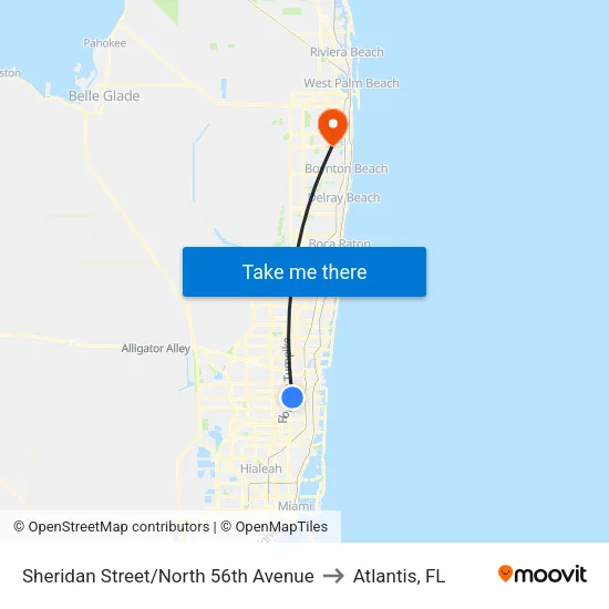 Sheridan Street/North 56th Avenue to Atlantis, FL map