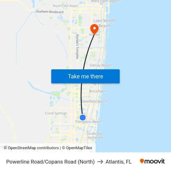Powerline Road/Copans Road (North) to Atlantis, FL map