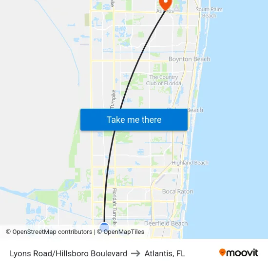 Lyons Road/Hillsboro Boulevard to Atlantis, FL map