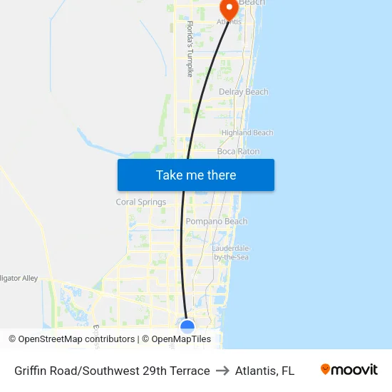 Griffin Road/Southwest 29th Terrace to Atlantis, FL map