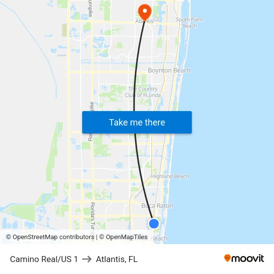 Camino Real/US 1 to Atlantis, FL map