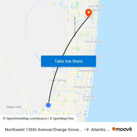 Northwest 136th Avenue/Orange Grove Drive to Atlantis, FL map