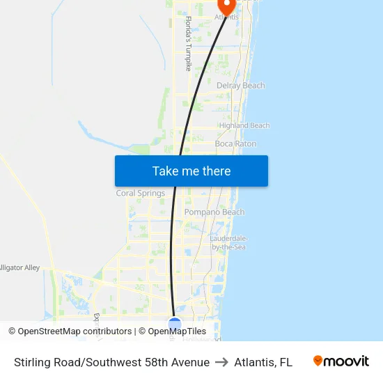 Stirling Road/Southwest 58th Avenue to Atlantis, FL map