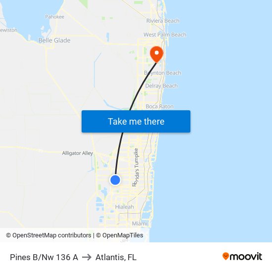 Pines B/Nw 136 A to Atlantis, FL map