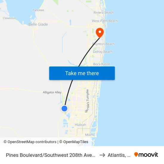 Pines Boulevard/Southwest 208th Avenue to Atlantis, FL map