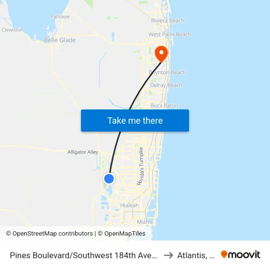 Pines Boulevard/Southwest 184th Avenue to Atlantis, FL map