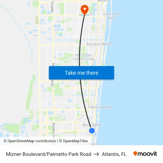 Mizner Boulevard/Palmetto Park Road to Atlantis, FL map
