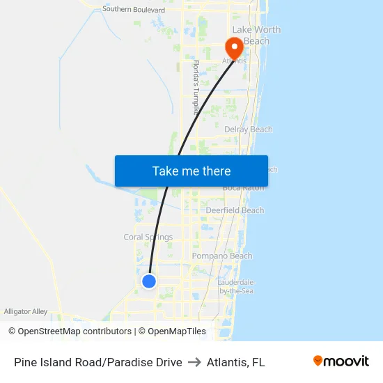 Pine Island Road/Paradise Drive to Atlantis, FL map