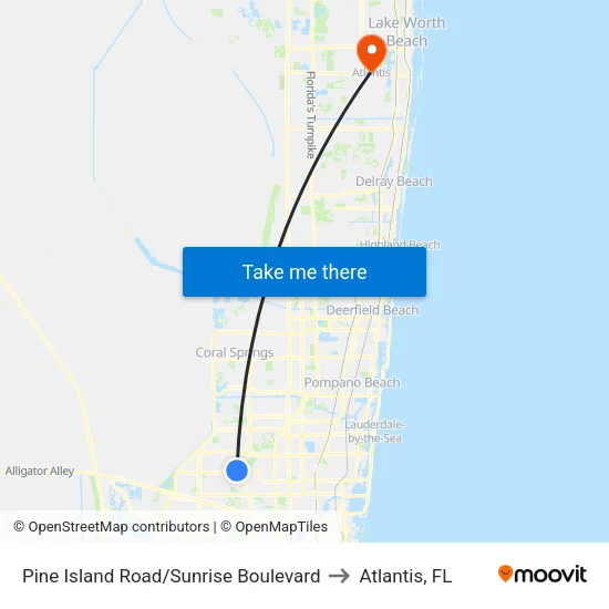 Pine Island Road/Sunrise Boulevard to Atlantis, FL map