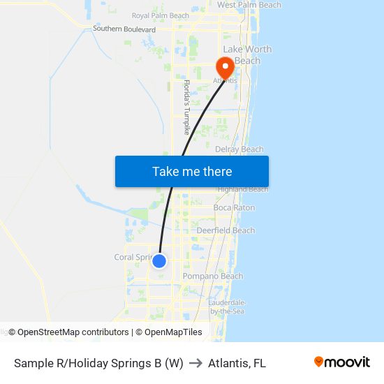 Sample R/Holiday Springs B (W) to Atlantis, FL map