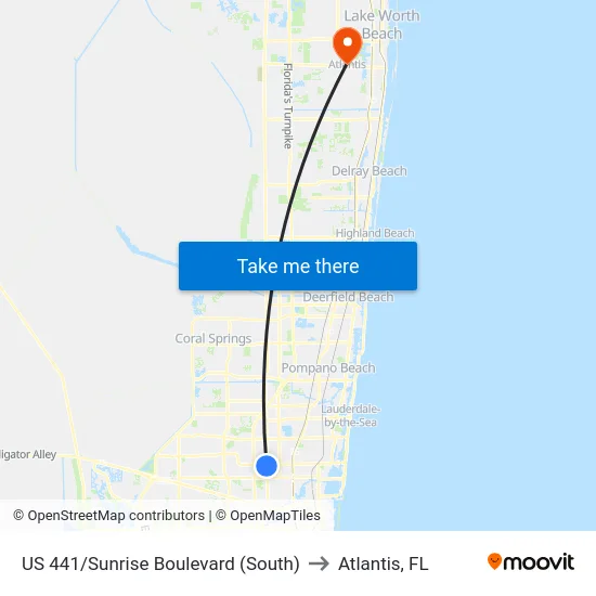 US 441/Sunrise Boulevard (South) to Atlantis, FL map