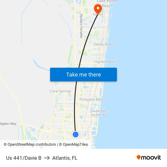 Us 441/Davie B to Atlantis, FL map