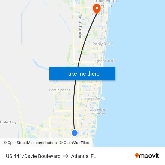 US 441/Davie Boulevard to Atlantis, FL map