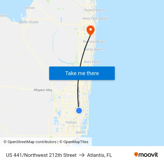 US 441/Northwest 212th Street to Atlantis, FL map