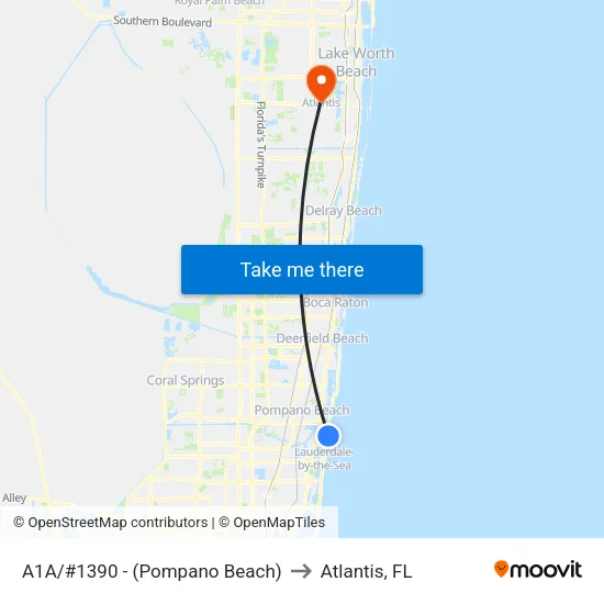 A1A/#1390 - (Pompano Beach) to Atlantis, FL map