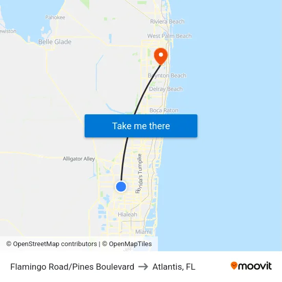 Flamingo Road/Pines Boulevard to Atlantis, FL map